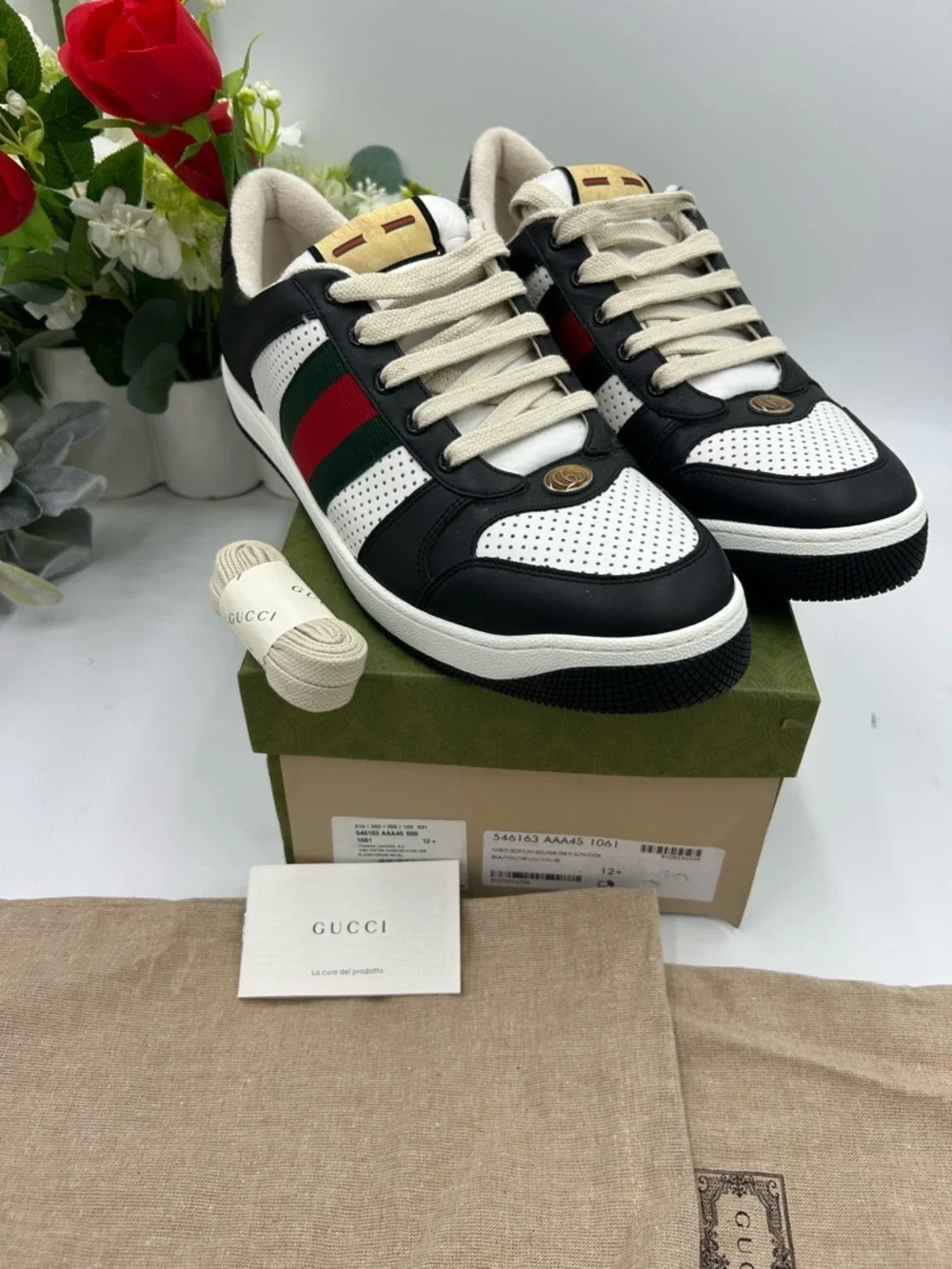 Men's Gucci screener web stripe leather sneakers size 12.5 fits 13 US
